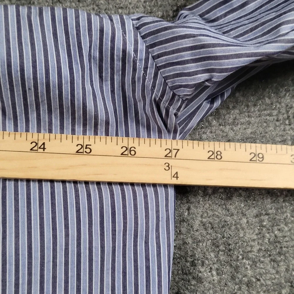 Made In Italy Shirt Mens Large Blue White Stripe Button Down Dress 100%‎ Cotton